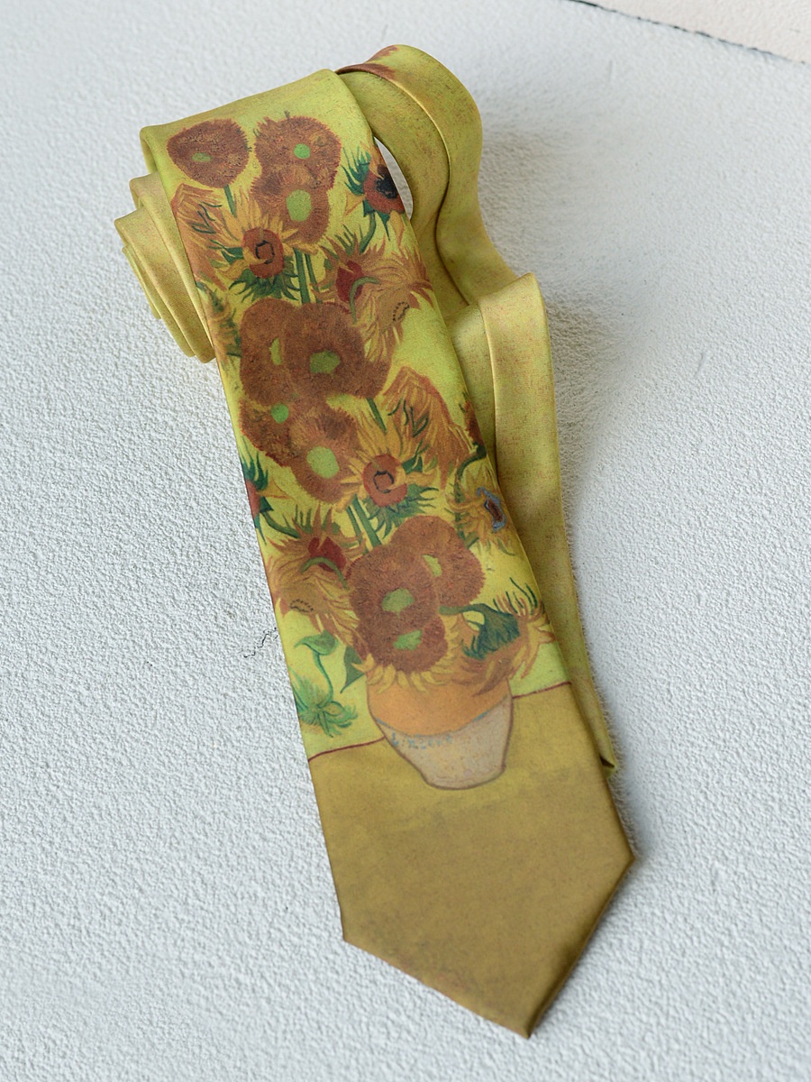 Fabricantes de corbatas casuales transfronterizas retro nicho guapo estilo de pintura al óleo de patrón de lujo fresco de alto nivel de sensación de mano uniforme image 8