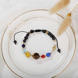 欧美跨境饰品太阳系宇宙星空编织手绳八大行星天然石串珠手链小众