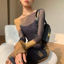 花色长袖连衣裙女秋冬内搭2025秋季针织吊带裙打底裙子两件套装