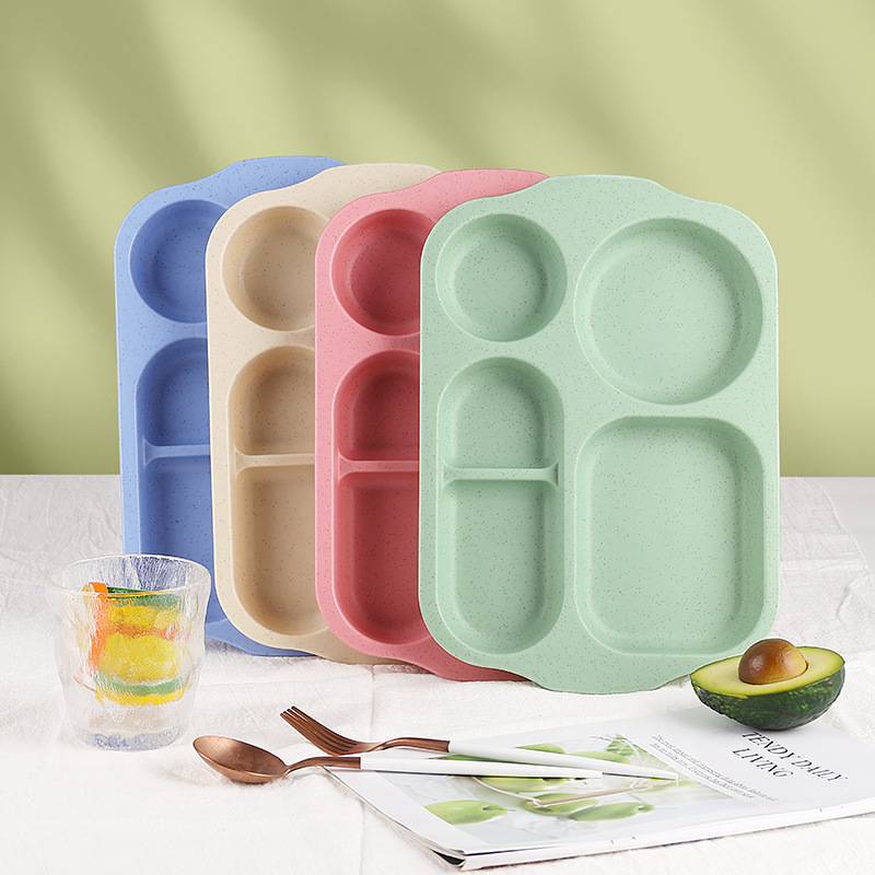 Wheat Straw Children's Dinner Plate Student Five-compartment Dinner Plate Thickened Canteen-compartment Tableware Anti-scalding Multi-compartment Lunch Plate