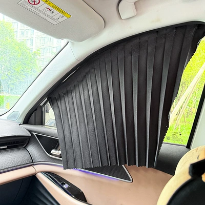 Magnetic trackless car sunshade, universal pleated blackout curtain for car windows, interior sun protection, heat insulation, and privacy curtain (Car curtains) - black-four-piece-set