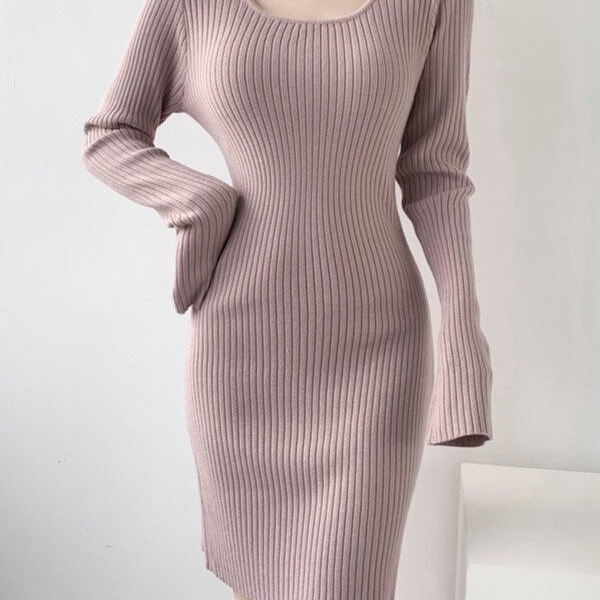Petite French Korean Style Base Layer Knitted Dress for Women, Autumn/Winter Vintage Niche Sweater Bodycon Dress Petite French Korean Style Base Layer Knitted Dress for Women, Autumn/Winter Vintage Niche Sweater Bodycon Dress