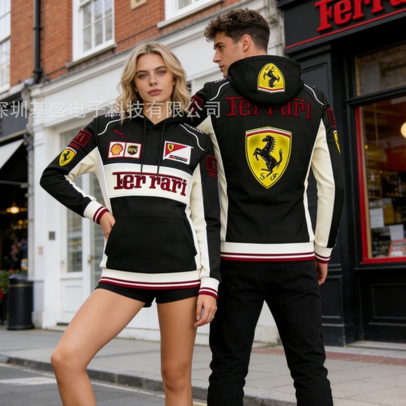 Cross-Border New Model Ferrari Embroidered Letter Hooded Sweatshirt European and American Style Casual Unisex Custom Design Cross-Border New Model Ferrari Embroidered Letter Hooded Sweatshirt European and American Style Casual Unisex Custom Design