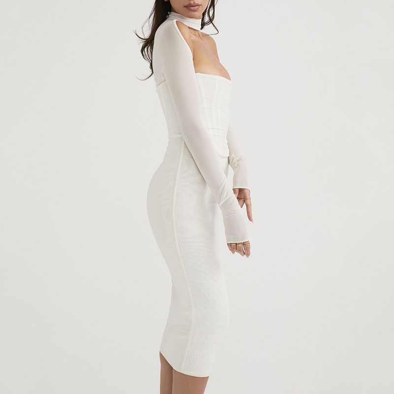 Women's Sheath Dress Streetwear Boat Neck Long Sleeve Solid Color Midi Dress Daily display picture 6