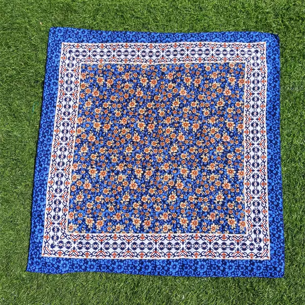 Zuojie hemp printed scarf twill printed square scarf acrylic small chrysanthemum ethnic style women's scarf in stock wholesale