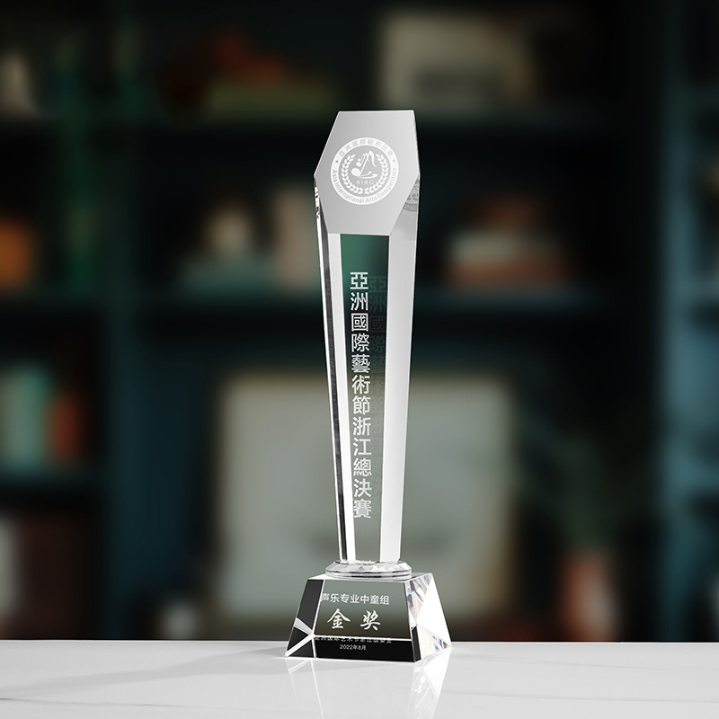 Trofeo de cristal de grabación reunión anual de competición de premios medallas de metal de madera sólida colorido trofeo de cristal impreso