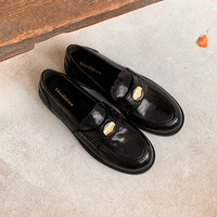 Horse leather version ~ genuine leather gold coin loafers women's British style versatile retro foot-showing small low heel jk small leather shoes
