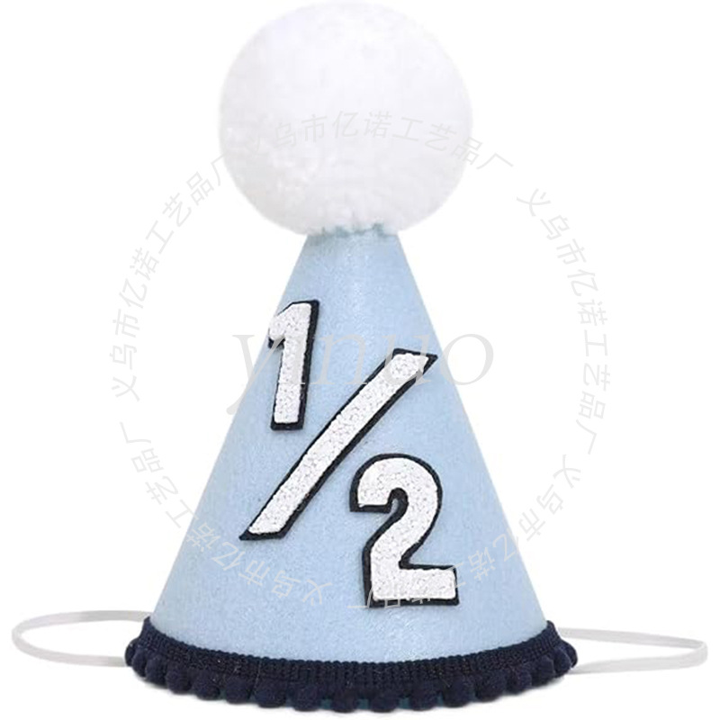 Sombrero de cumpleaños para bebé simple 1/2 gorra de bola de piel linda gorra de fiesta de cumpleaños de medio año para niños gorra triangular no tejida