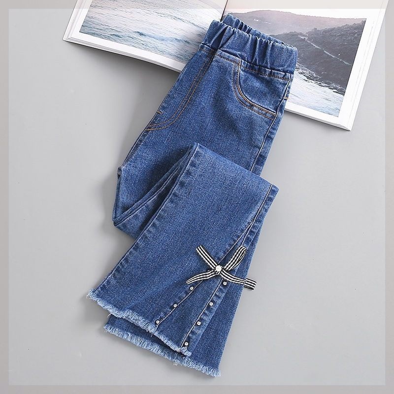 Jeans de niñas 2025 nuevo estilo de primavera y otoño para niños pantalones delgados de primavera para niños pequeños de moda