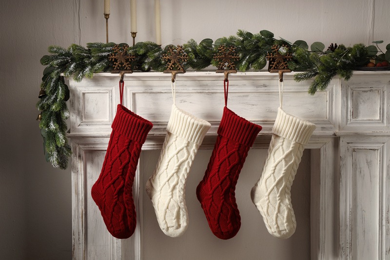 Forniture per ciondoli decorativi in filato da regalo fai da te lavorate a maglia, grande sacchetto per caramelle, doppio set di calzini di Natale a forma di diamante_voghion.com