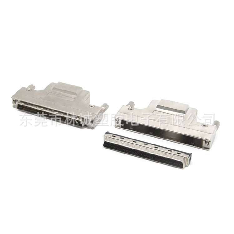 SCSI 100P公头焊线,HPDB 100P焊线锌合金外壳装配螺丝式,Lineconn
