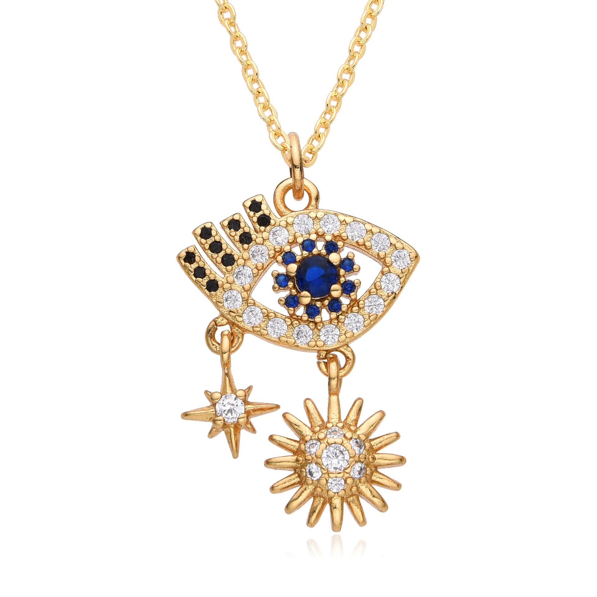 14g Weight Copper Pendant Material Zircon Inlay Material Pendant Necklace Classification Copper Chain Material cable chain Chain Type 1 Piece Quantity Holiday, Daily Occasion Copper Material Eye Pattern Women's Gender Inlay Design Shiny, IG Style Style Copper Inlay Eye Zircon Pendant Necklace 3