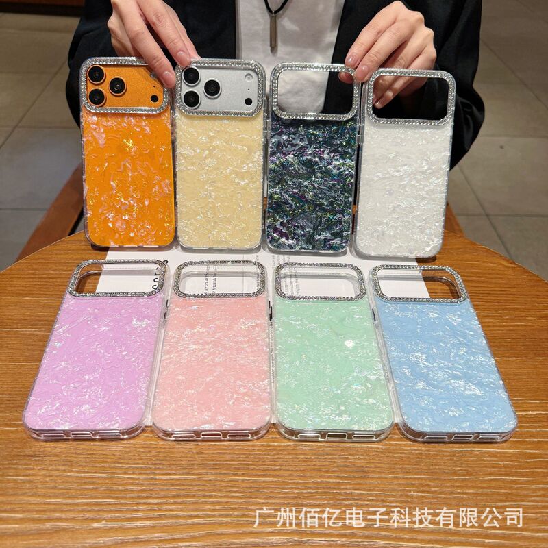 Suitable for Apple 18 phone case, gold-plated shell pattern phone case with rhinestones and large lens window, 17pm phone case Suitable for Apple 18 phone case, gold-plated shell pattern phone case with rhinestones and large lens window, 17pm phone case