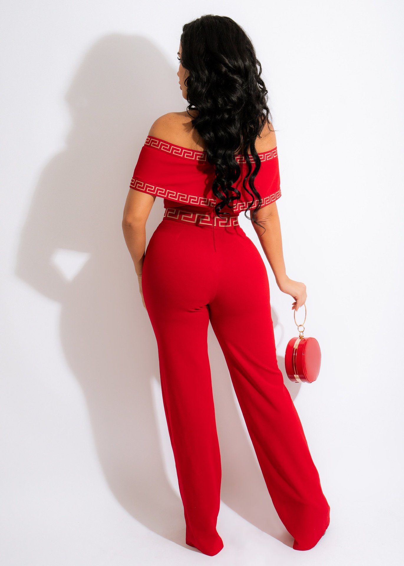 one-word shoulder webbing short-sleeved slim solid color jumpsuit NSALI127573