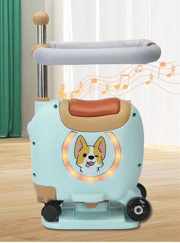 Electric car front child seat can be stored scooter multifunctional baby seat with light music with guardrail