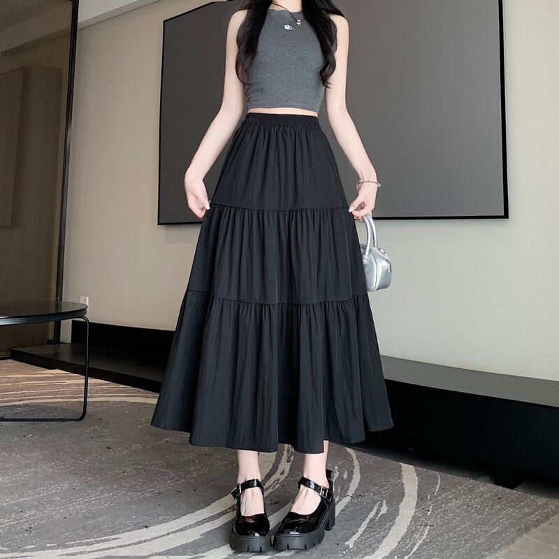 白色蛋糕裙伞裙女夏季新款垂感遮胯百褶裙A字裙长裙小个子半身裙|undefined