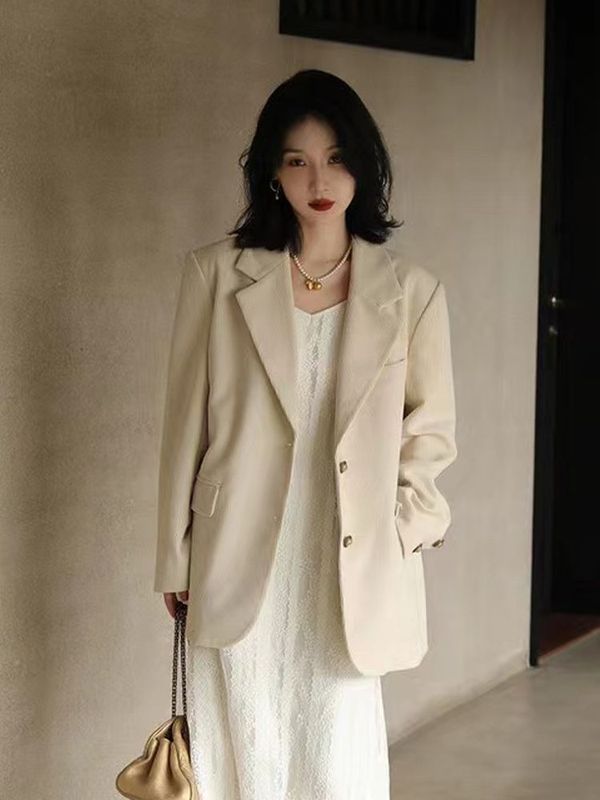 咖色复古西装外套女2025秋新款时尚设计感小众宽松休闲西服上衣|undefined