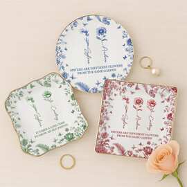 独立站ETSY亚马逊新款陶瓷戒指盘首饰盘首饰碟生辰花满印一件定制