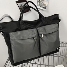 跨境新款日系短途旅行包女潮流拼色大容量手提包男休闲外出斜挎包