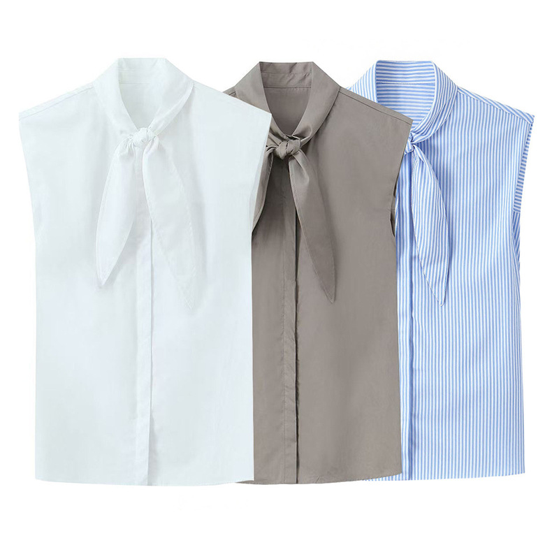 Pb&Za New Summer Women's Clothing, Commuter Style, Arc Hem, Sleeveless, Round Neck, Bow Shirt Top 4786014 Pb&Za New Summer Women's Clothing, Commuter Style, Arc Hem, Sleeveless, Round Neck, Bow Shirt Top 4786014