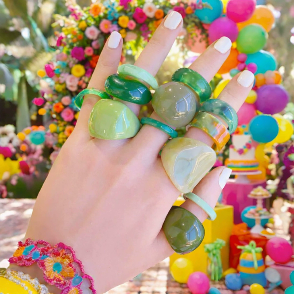 Кольцо (Korea ACC) Acrylic One-Size Chunky Ring для указательного пальца, цветной мраморный узор