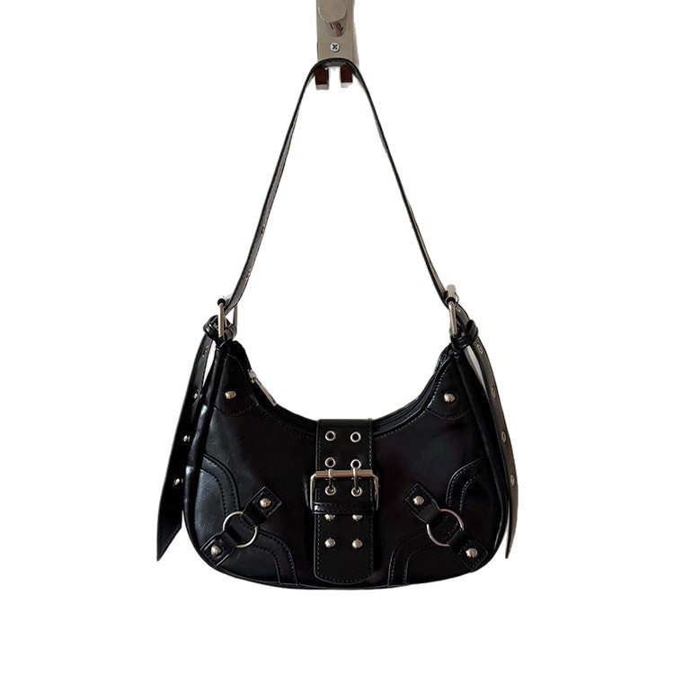 Sweet & Cool Biker Style Underarm Bag For Women 2026 New Arrival Versatile Commuter Studded Crescent Bag Shoulder Crossbody Bag - Thumbnail 5