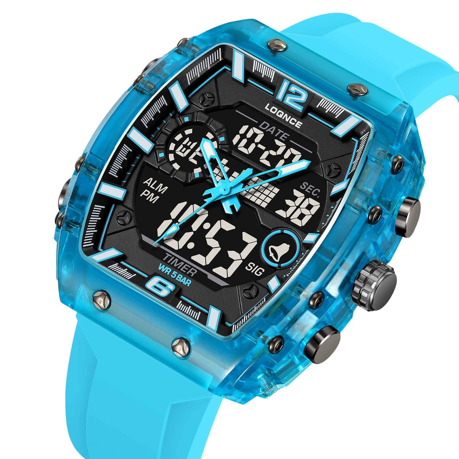 LOQNCE moda digital nocturna electrónica reloj impermeable reloj deportivo para hombres al aire libre reloj estudiante 98003