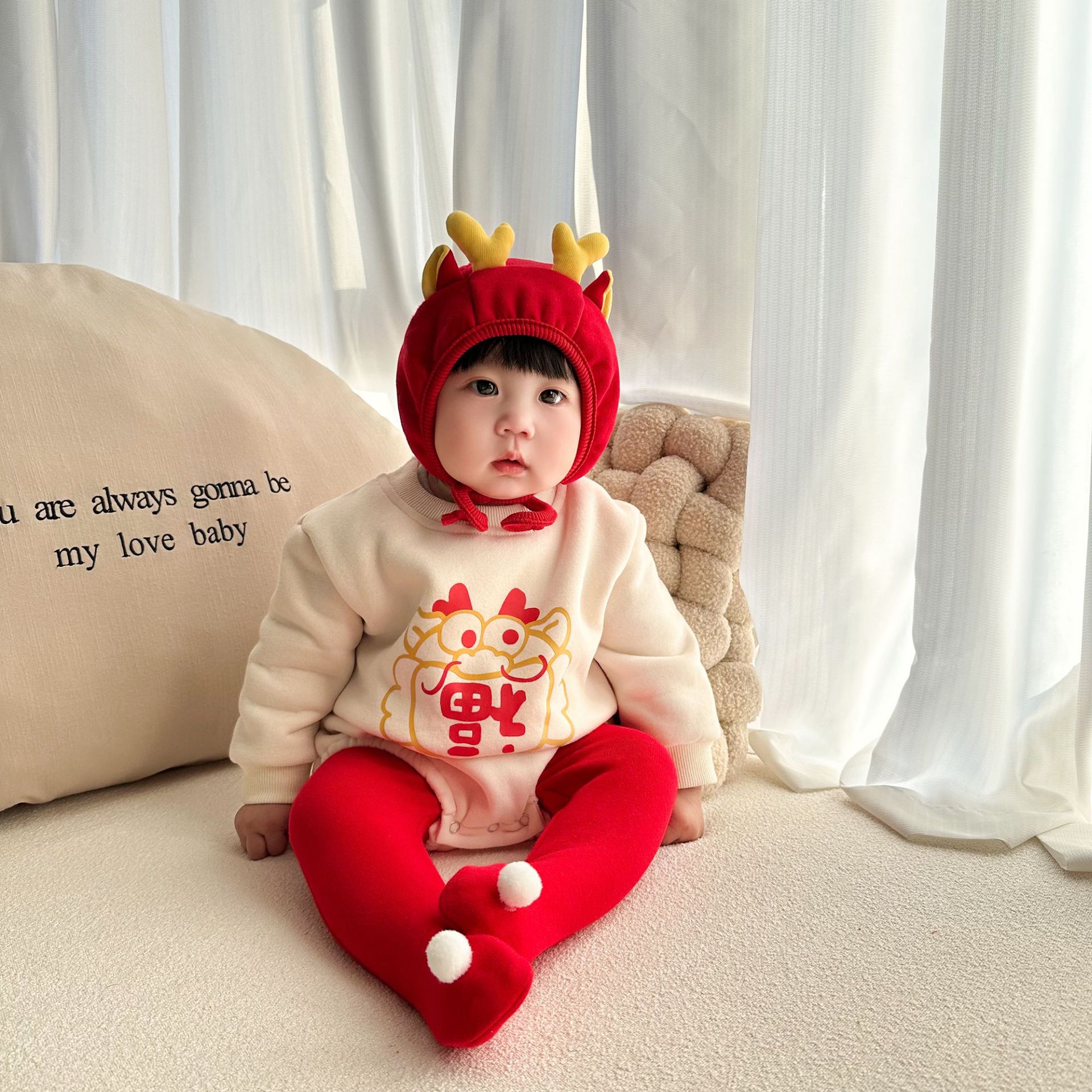 24 Otoño e Invierno Bebé Año Nuevo saludo ropa ins estilo nacional moda Año Nuevo mameluco de los niños bebé primavera Festival vestido traje