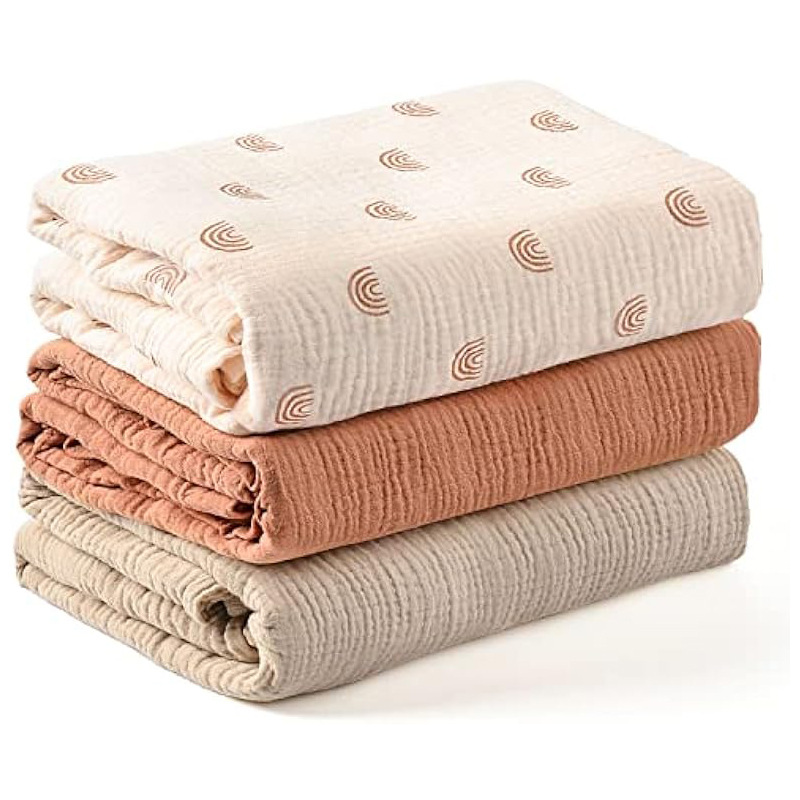 Muselina Swaddle Blan transfronteriza al por mayor 3 piezas macho y hembra bebé paño liso bebé manta pañales