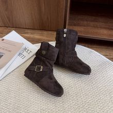 女童2-3-5岁长筒靴英伦风时装靴反绒中筒靴冬季加绒二棉保暖靴子