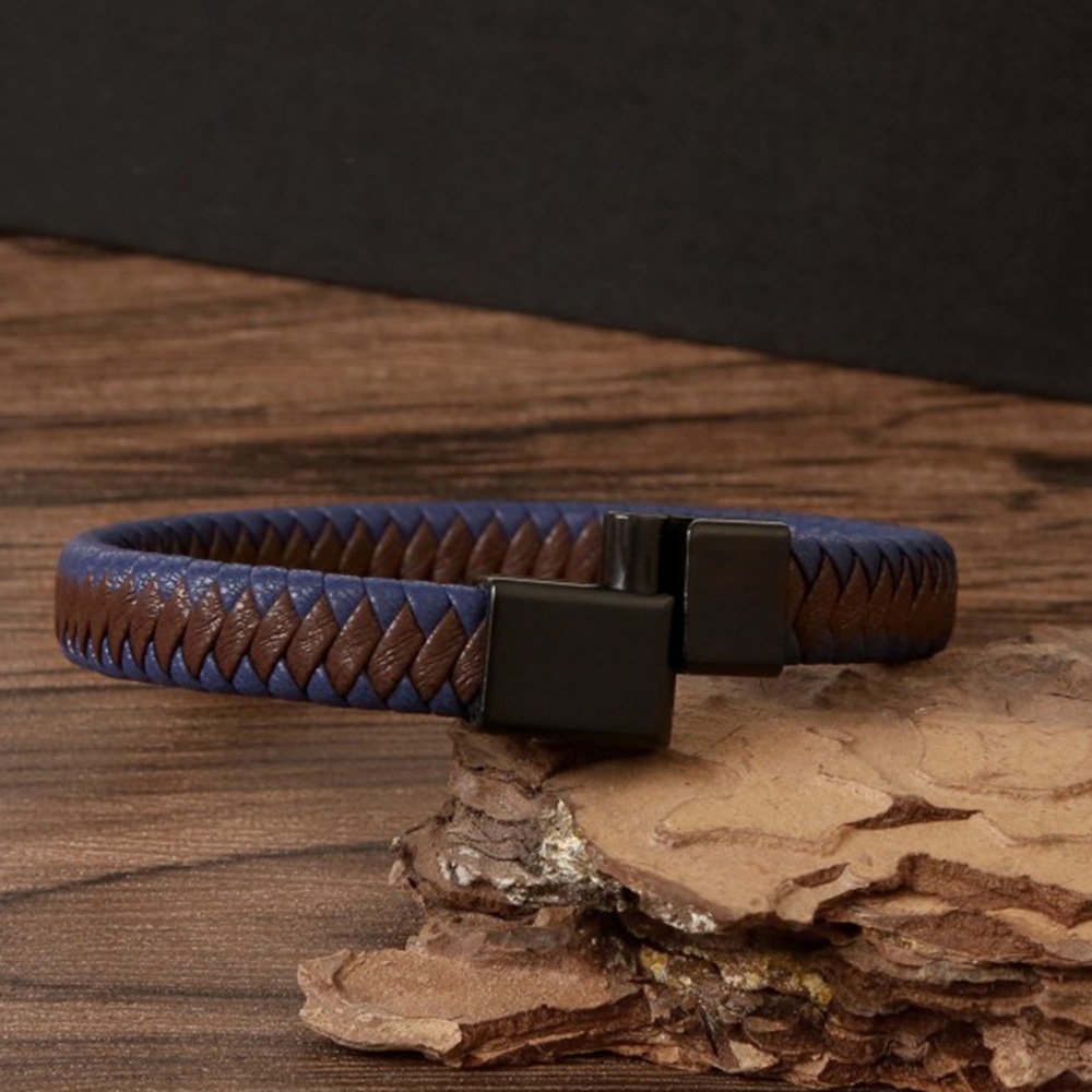 2PCS Neue Schmuck Einfache und Modische Paar männer Leder Edelstahl Magnetische Schnalle Armband_voghion.com