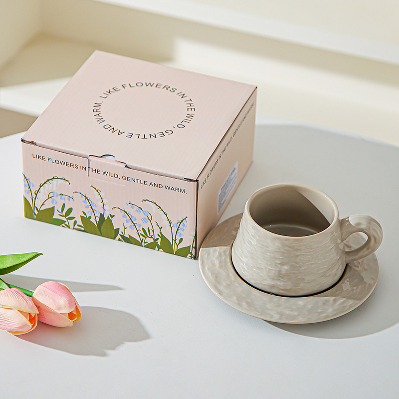 Tazas de café de cerámica de piedra de alta calidad, platos de oficina, tazas de café lujosas, copas de desayuno, regalo de mano.