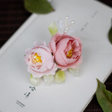 国风森系绢花发饰花朵发夹汉服古风明制头饰蝴蝶沙滩边夹贵气发夹