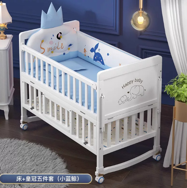 Cama europea de madera maciza blanca extraíble cuna multifuncional para niños empalmados cama grande para recién nacidos bb