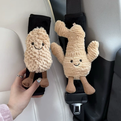 Seat belt shoulder pad Comfortable and Breathable, Long-Distance Anti-Strangle - plush-shoulder-pads-black-small-ginger-small-peanuts