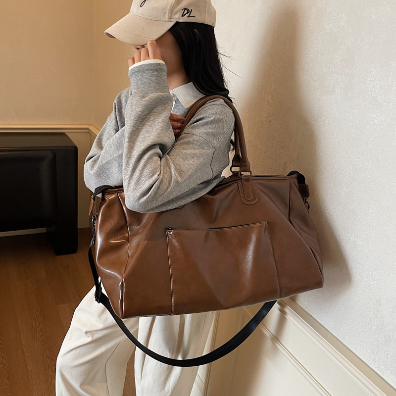 Vintage Leather Handheld Travel Bag, Large Capacity Outdoor Sports & Gym Bag, Crossbody Business Trip Luggage Bag For Men And Women - Thumbnail 3