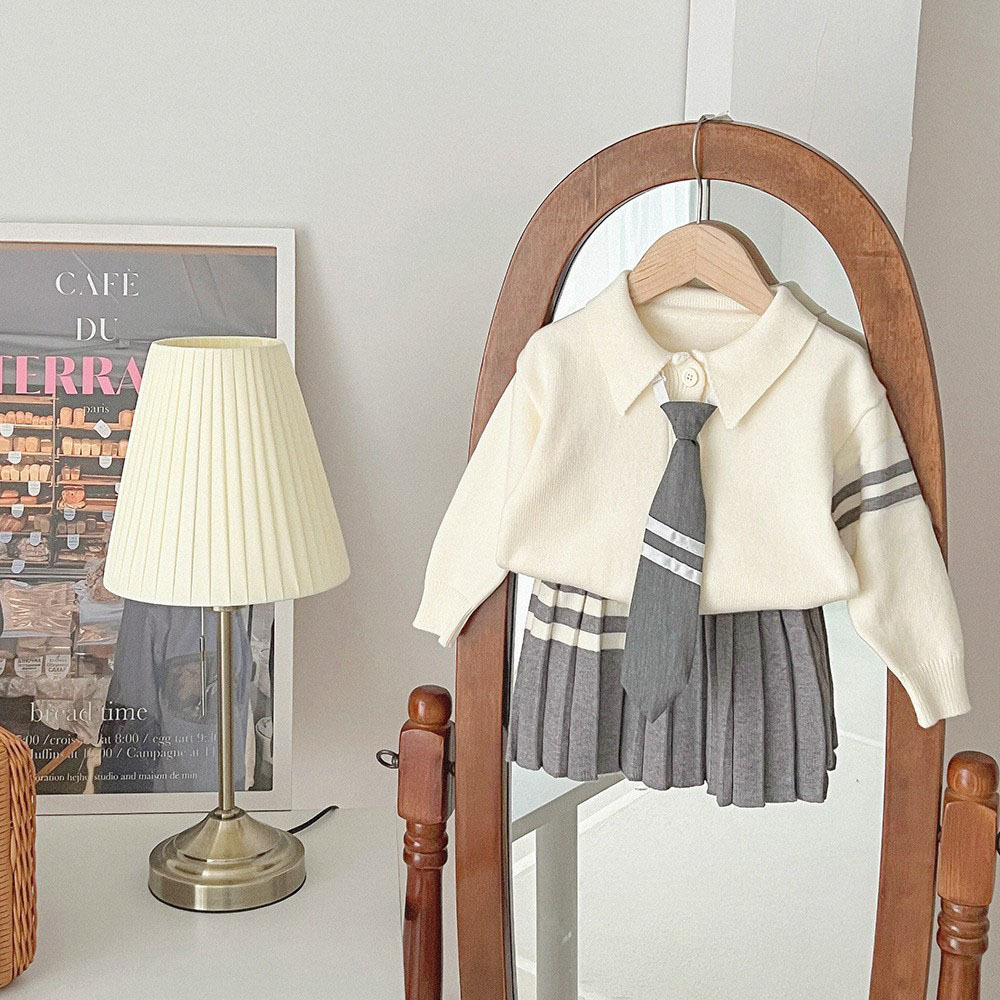 JINYONG versione coreana per ragazze maglione stile college gonna corta set in due pezzi con cravatta 2023 nuovo_voghion.com