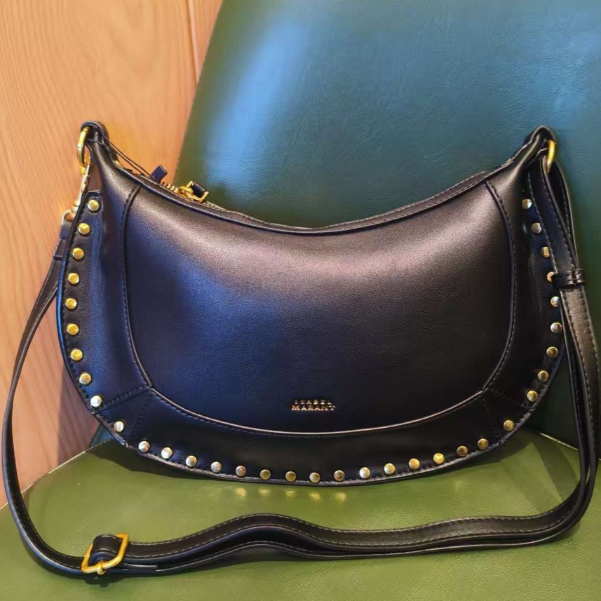 IS French Vintage Cross-border Hot-selling Studded Classic Half-Moon Bag Genuine Leather Shoulder Crossbody Bag Fashionable Handbag - Thumbnail 2