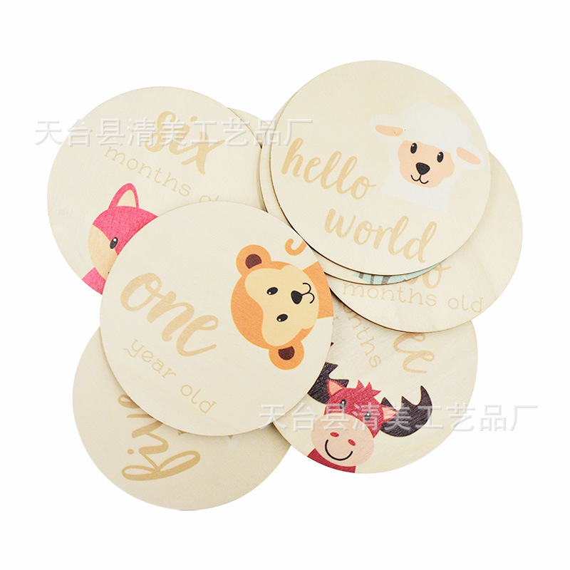 Milestone de crecimiento de bebé de madera accesorios de fotografía de bebé patrón de animal tarjeta de mes