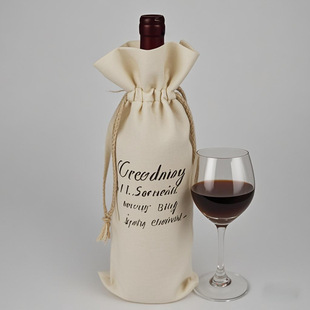 Red Wine Bag Brandy Champagne Wine Bag Single Bottle Drawstring 12 Canvas Gift Bag with Printed Logo
