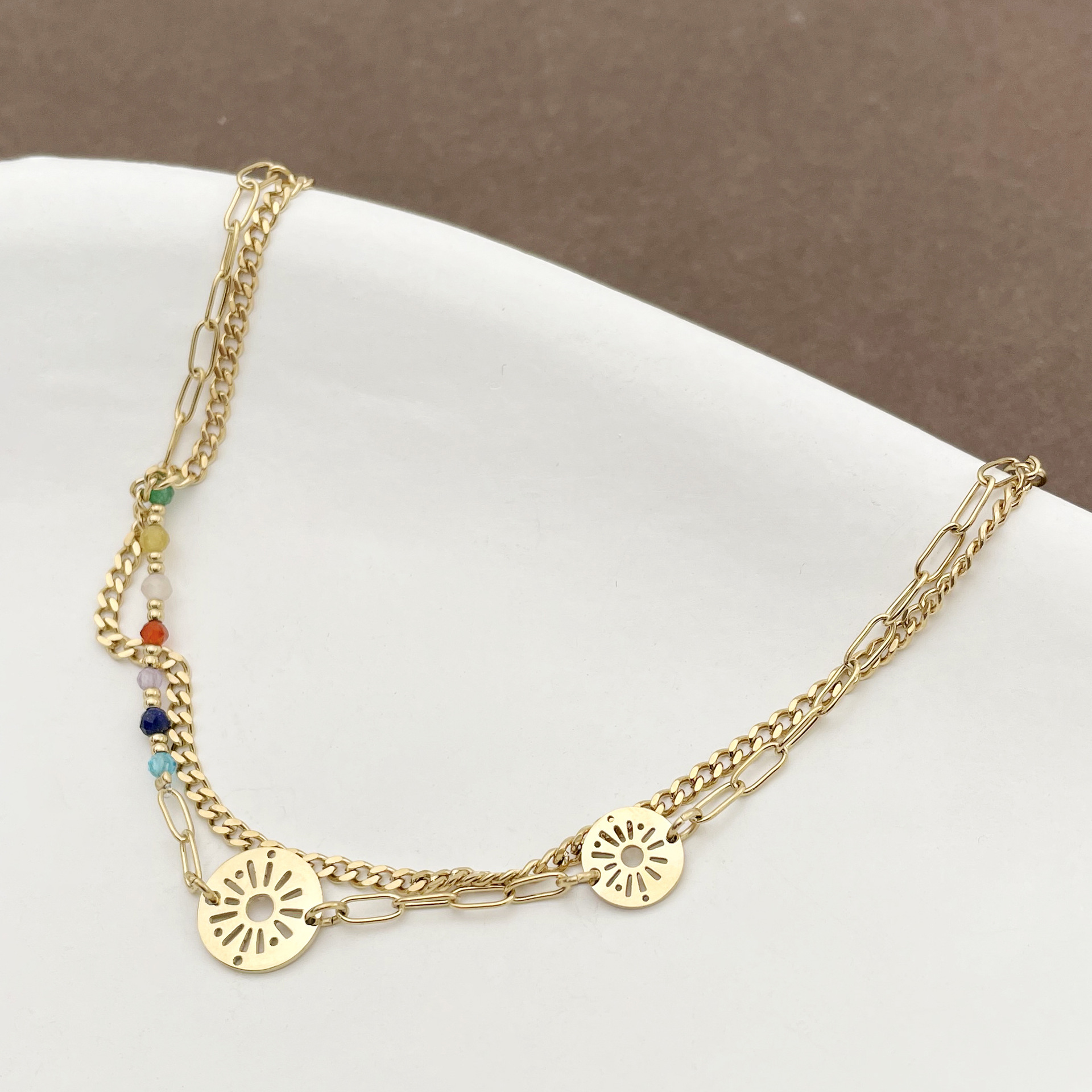 Retro Round Stainless Steel Beaded Plating Hollow Out Bracelets 1 Piece