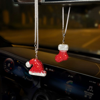 Rinestone Santa Klaus Avtomobil Arxa Güzgü Asqısı, Milad Seriyası