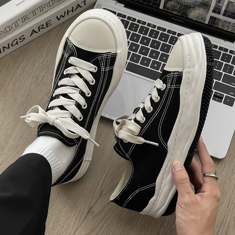 Men's Trendy Shoes New Black Casual Versatile Canvas Shoes Japanese Thick-Soled Niche Dissolving Shoes Sneakers Hta-7