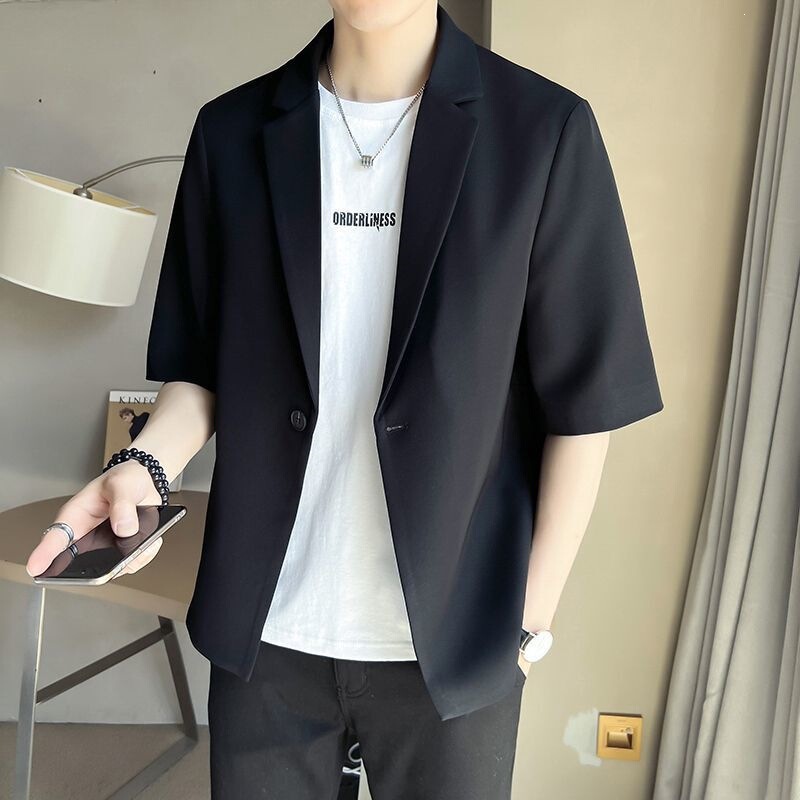 Summer Men's Large Size Casual Suit, Korean Style Trendy and Stylish Men's Suit, Light and Mature Style Summer Men's Large Size Casual Suit, Korean Style Trendy and Stylish Men's Suit, Light and Mature Style