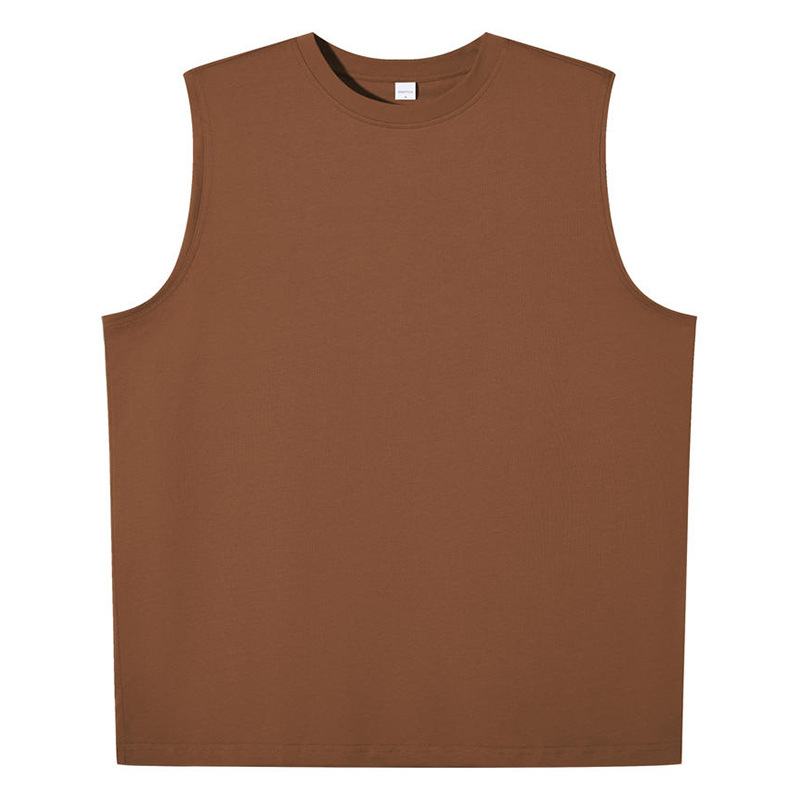 32s hilo doble 245g algodón marca de moda chaleco suelto color sólido casual sin mangas camiseta nacional moda logotipo impreso bordado