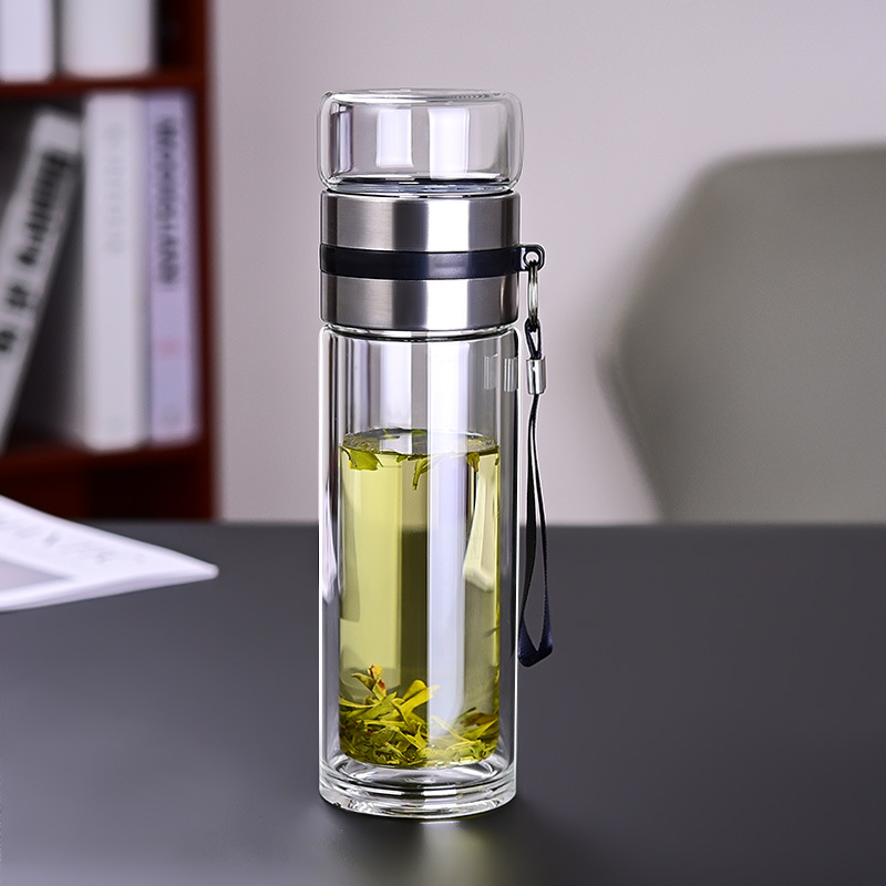 创意礼品水杯厂家双层玻璃杯茶水分离杯
