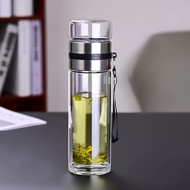 创意礼品水杯厂家双层玻璃杯茶水分离杯印字logo广告杯批发杯子