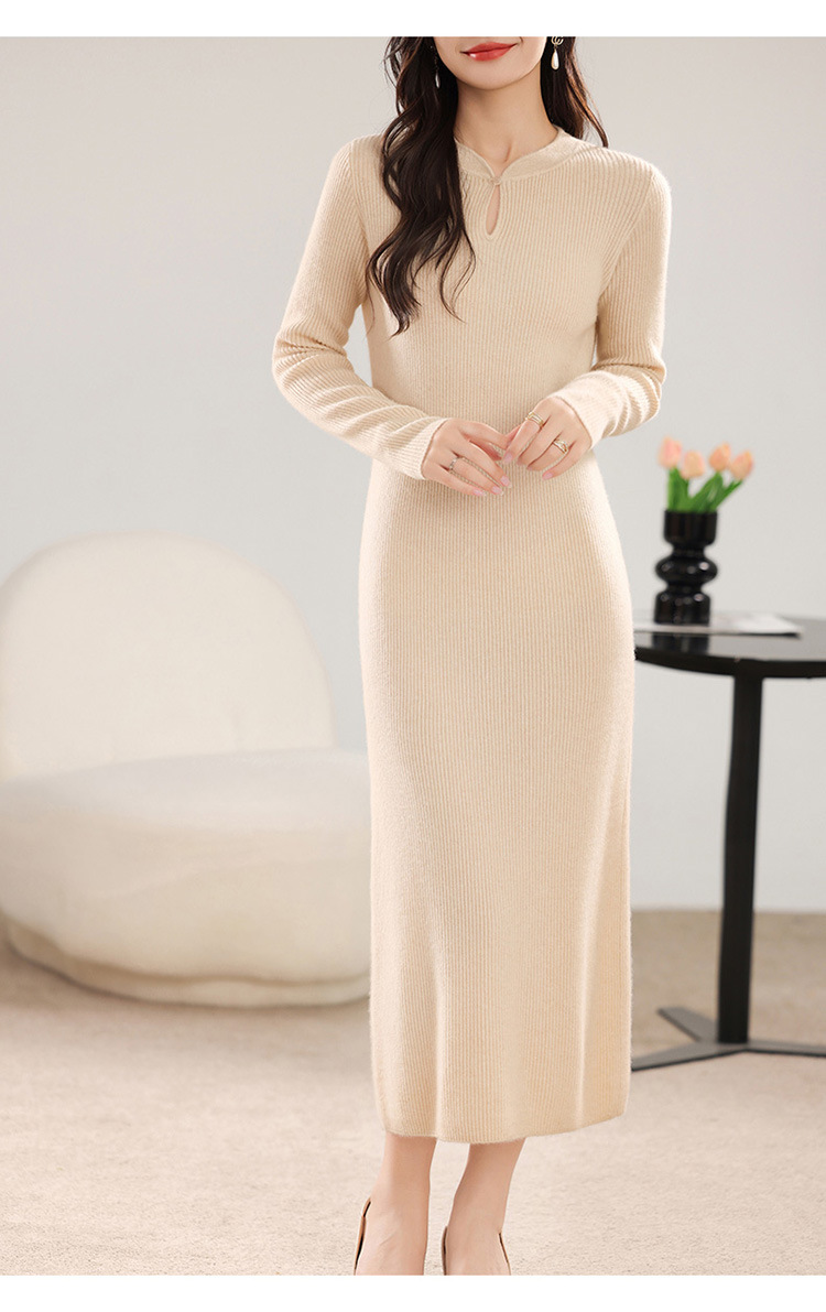 Knitted Improved Cheongsam Dress With High-end Waist-cinching_voghion.com