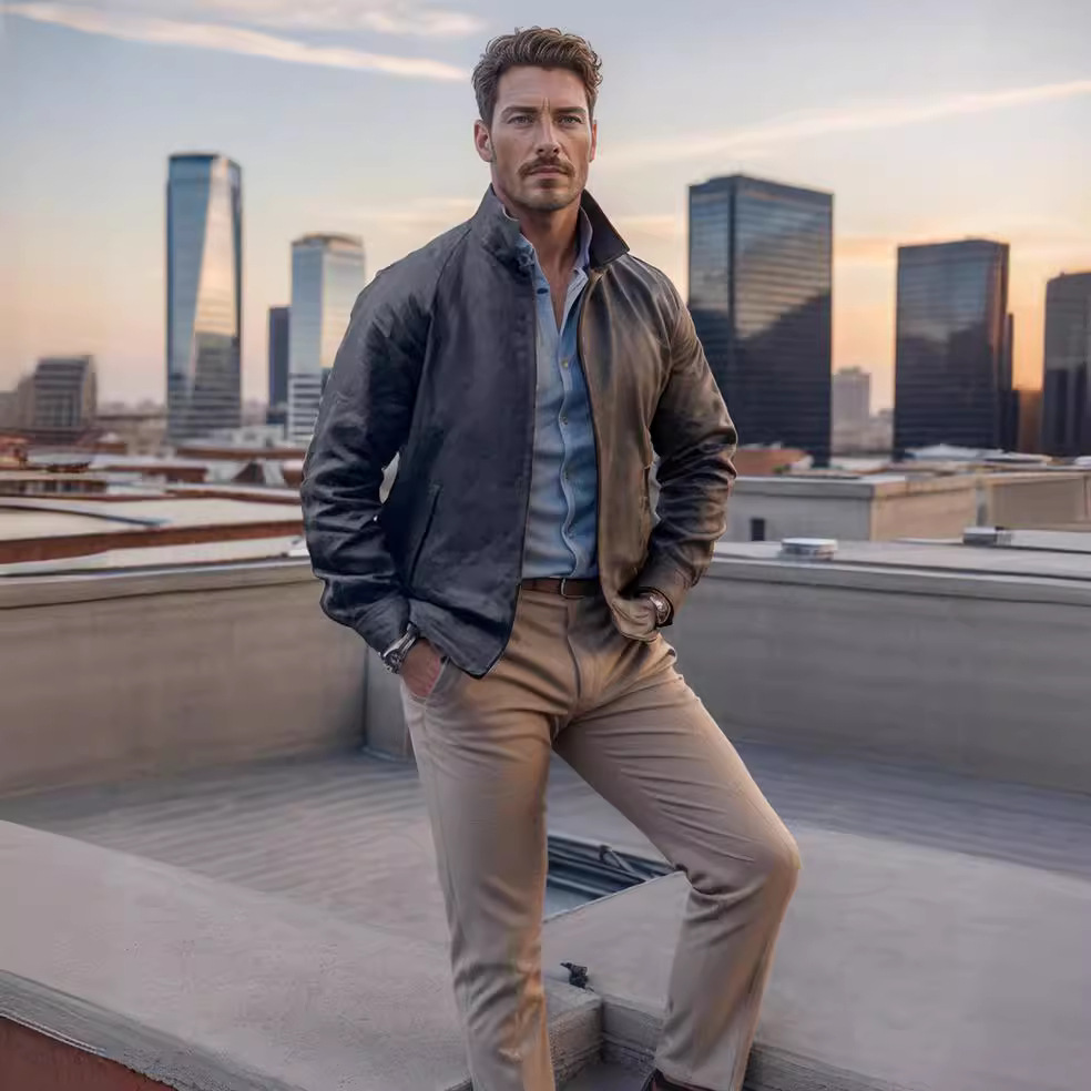 Spring and Autumn Solid Color Stand up Collar Top British Style Zipper Men's Jacket_voghion.com