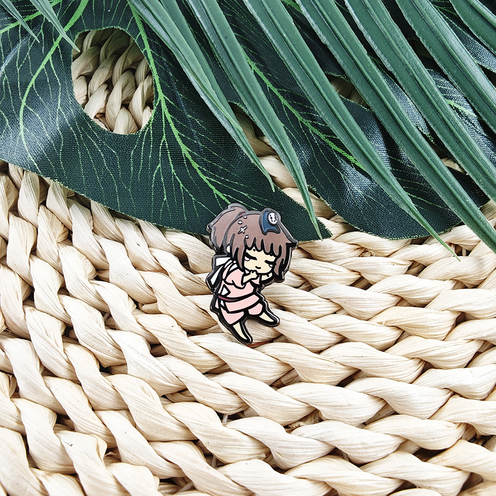 Q-version hot spring hotel staff enamel pin, anime badge, cute collectible accessory, fan gift